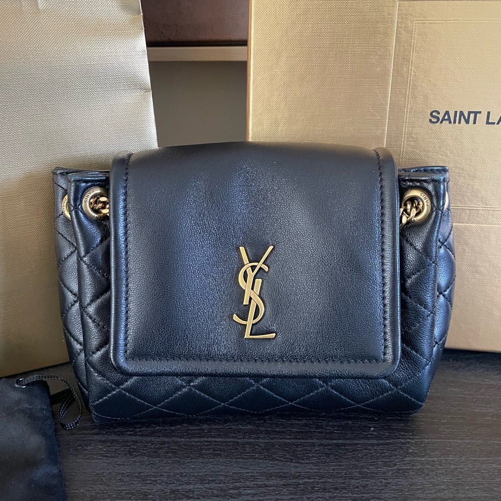 Saint Laurent Black Quilted Crossbody Bag with Gold Logo - Picture 1 of 14